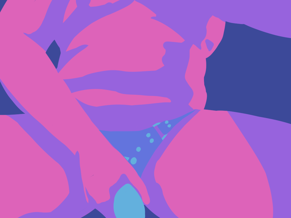 A pop art styled image of a person, nude. Their face is not visible.